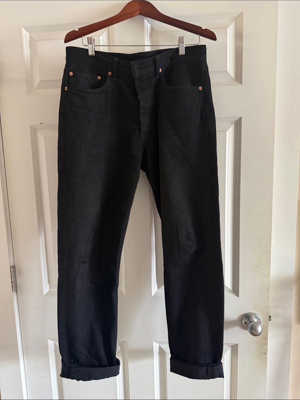 Buck Mason Black Straight Jeans with Copper Rivets